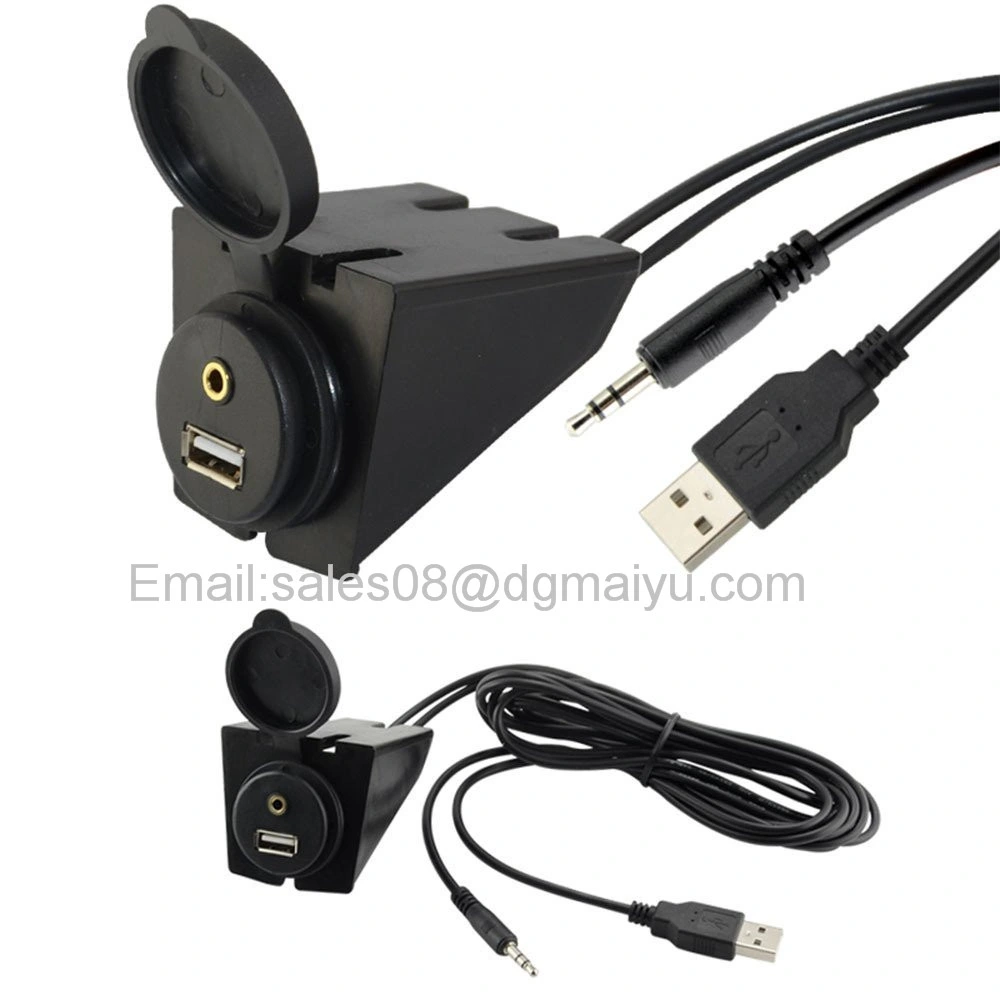 2m USB 2.0 & 3.5mm 1/8 Car Dashboard Flush Mount Audio Aux Extension Cable Lead