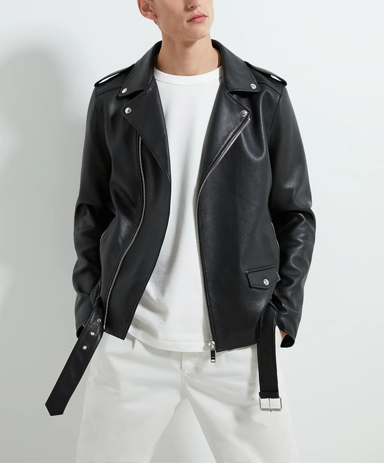 High Quality Custom Design Bomber Satin Interior Zipper Front Welt Pocket Mens Leather Jackets