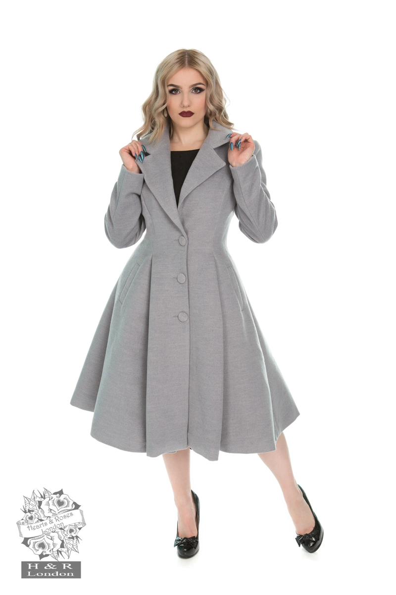 Ladies Winter Coat Button Swing Jacket Single-Breasted Long Sleeve Wool Trench Coat