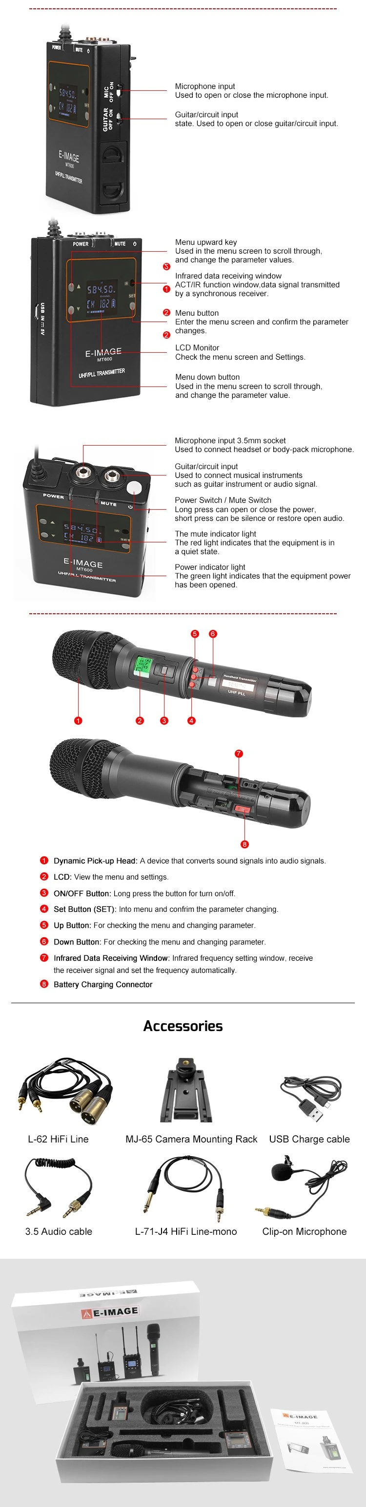 E-Image Professional Outdoor Wireless Microphone Dual Trannel UHF Receiver Two Body-Pack Collar (MTR-S4)