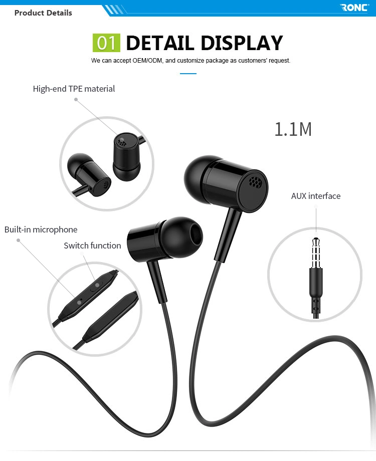 Hot Selling 3.5mm Mobile Phone Earbuds Sport in Ear Wired Earphone with Microphone