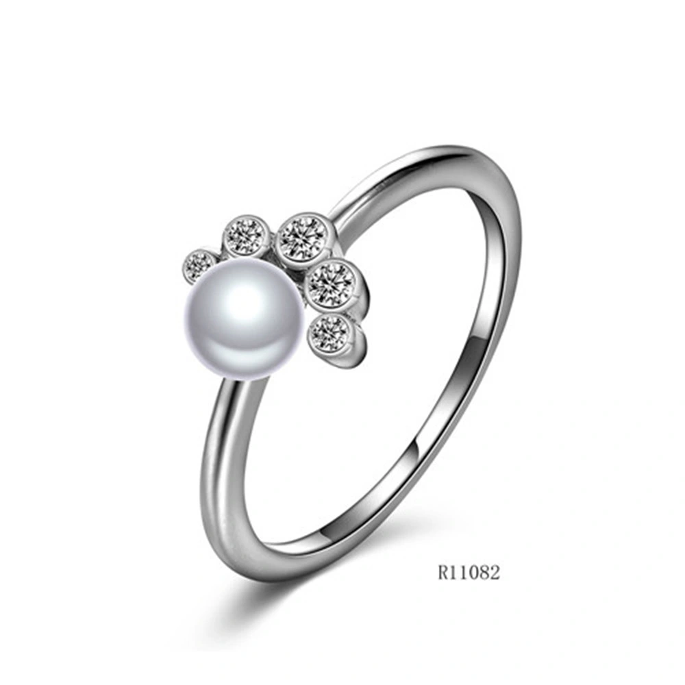 Fashion 925 Sterling Silver with Bezel Setting CZ Pearl Ring