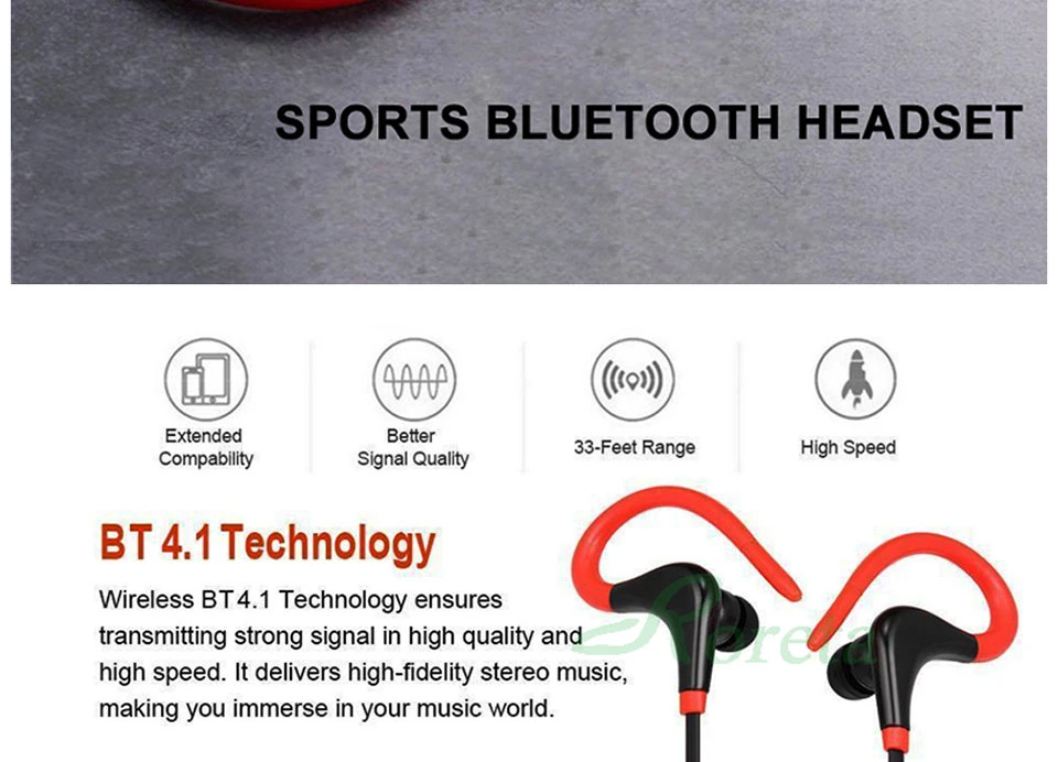 Luetooth Wireless Earphone Stereo Ear-Hook Sports Noise Reduction Earphones with Microphone Headset for iPhone Huawei
