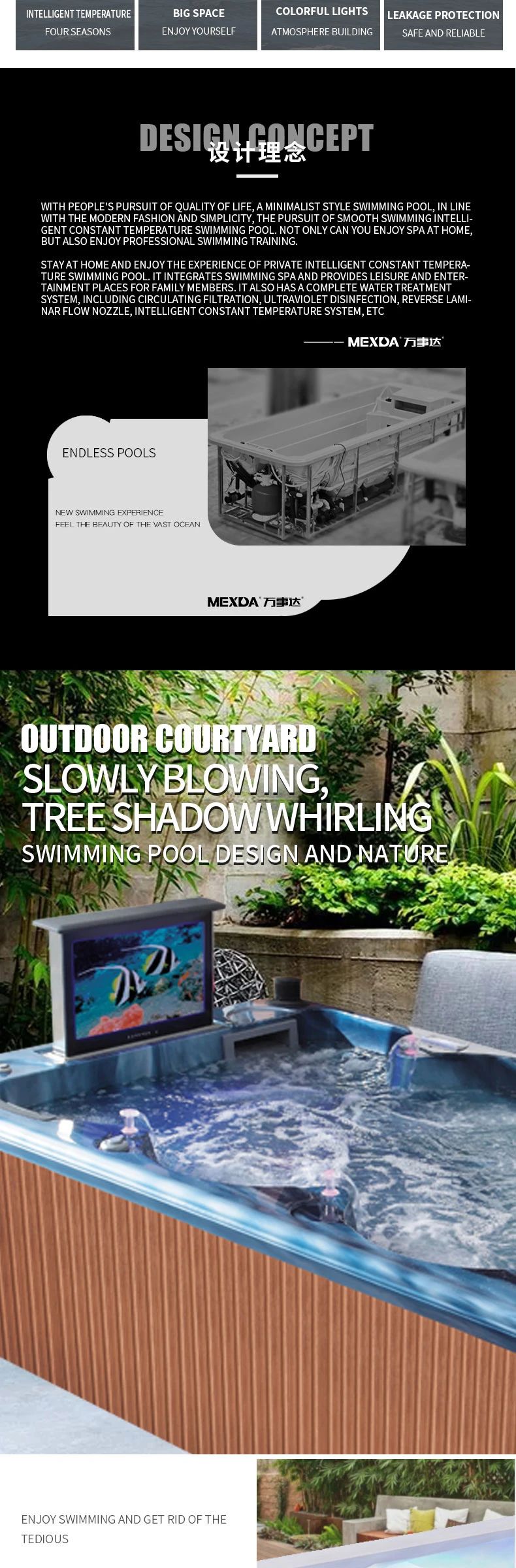 Outdoor Garden Swim SPA with Pop-up Speakers and Sand Filter
