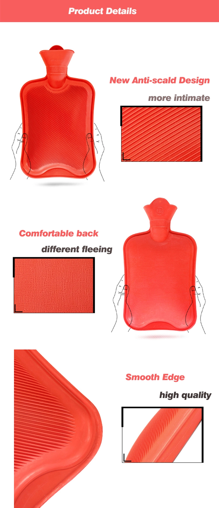 Custom Hand Warmer Waterproof Fur Cover Rubber Bottle Hot Water Bag