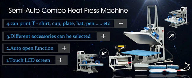 Semi Auto Combo 9 In1 Heat Press Machine for T-Shirt, Mugs, Caps, Pens Hem-1808 9 in 1 15X15