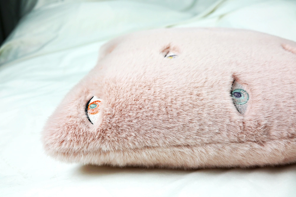 Artificial Fur Soft Hand Eyes Embroidery Throw Pillow Cushion Cover