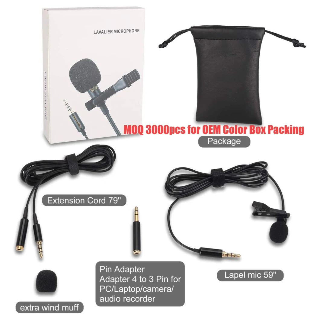 Professional Microphone Lavalier Stereo Audio Recorder Interview Clip Microphone