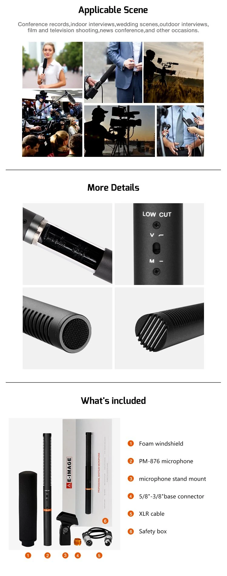E-Image Hyper-Cardioid Condenser Shotgun Microphone for Video Camera (PM-876)