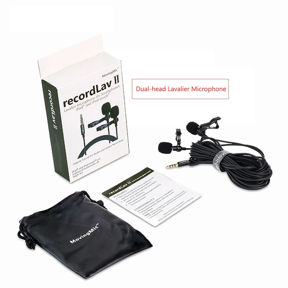 Clip Mic for Smart Phone and Computer 3.5mm Dual Lavalier Collar Microphone