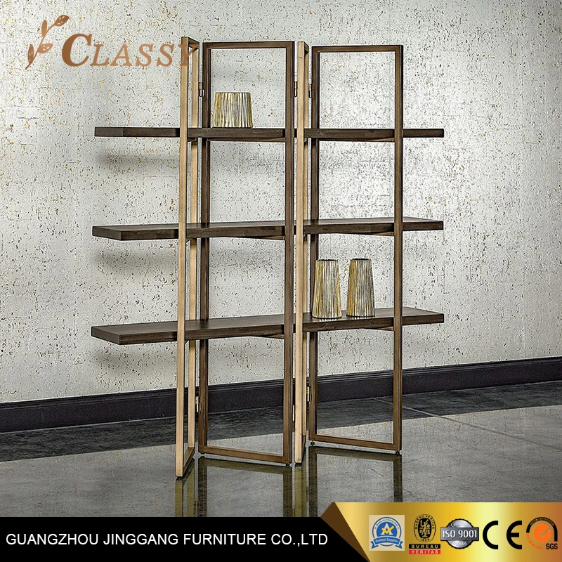 Luxury Modern Wooden Shelf Metal Frame Bookcase for Living Room