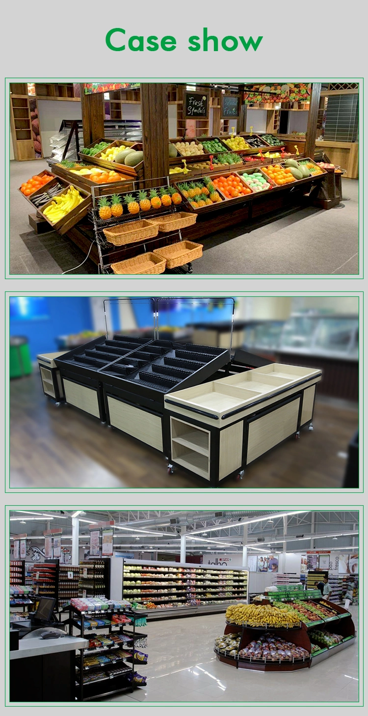 Supermarket Wooden Vegetable and Fruit Display Shelf with End Shelf