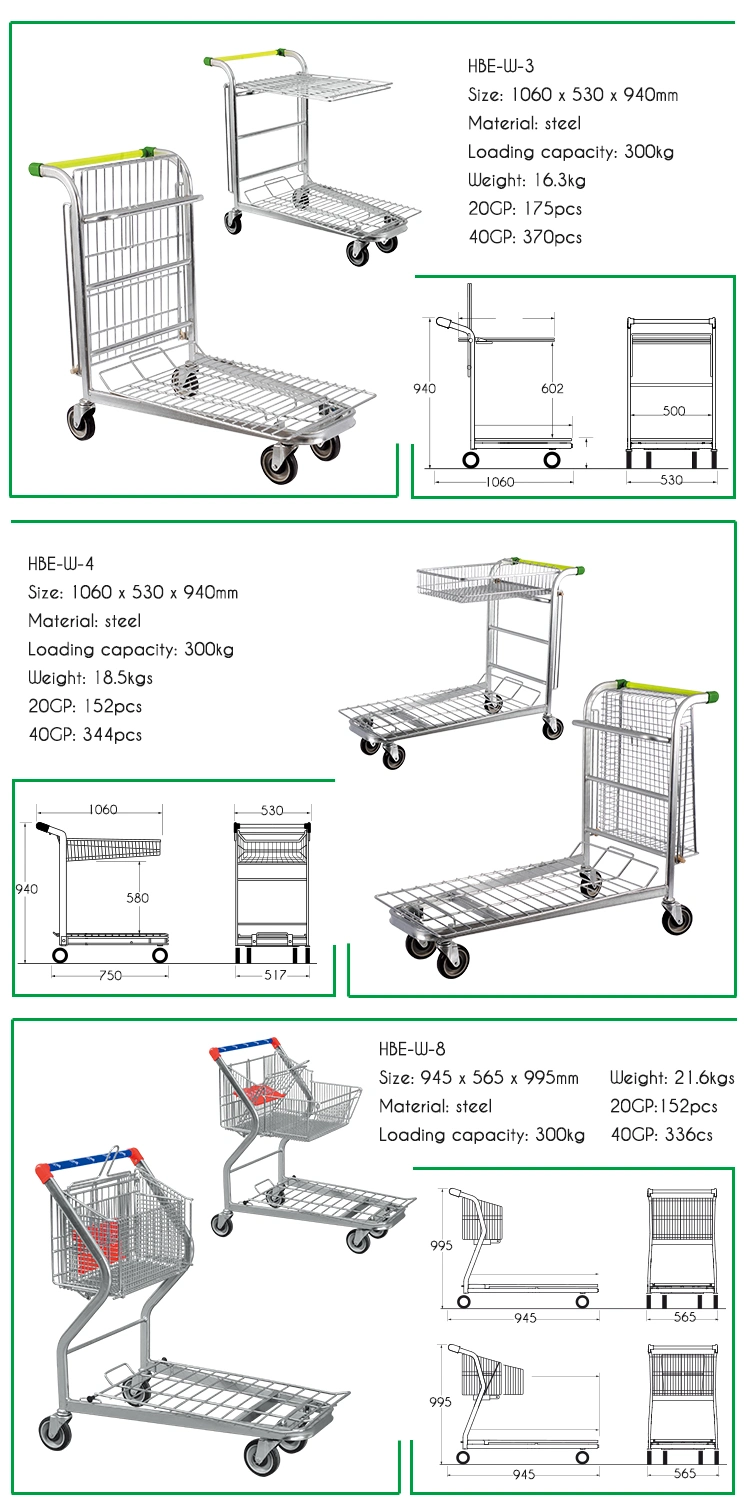 Collapsible Heavy-Duty Transportation Multipurpose Metallic Warehouse Trolley with Shelves