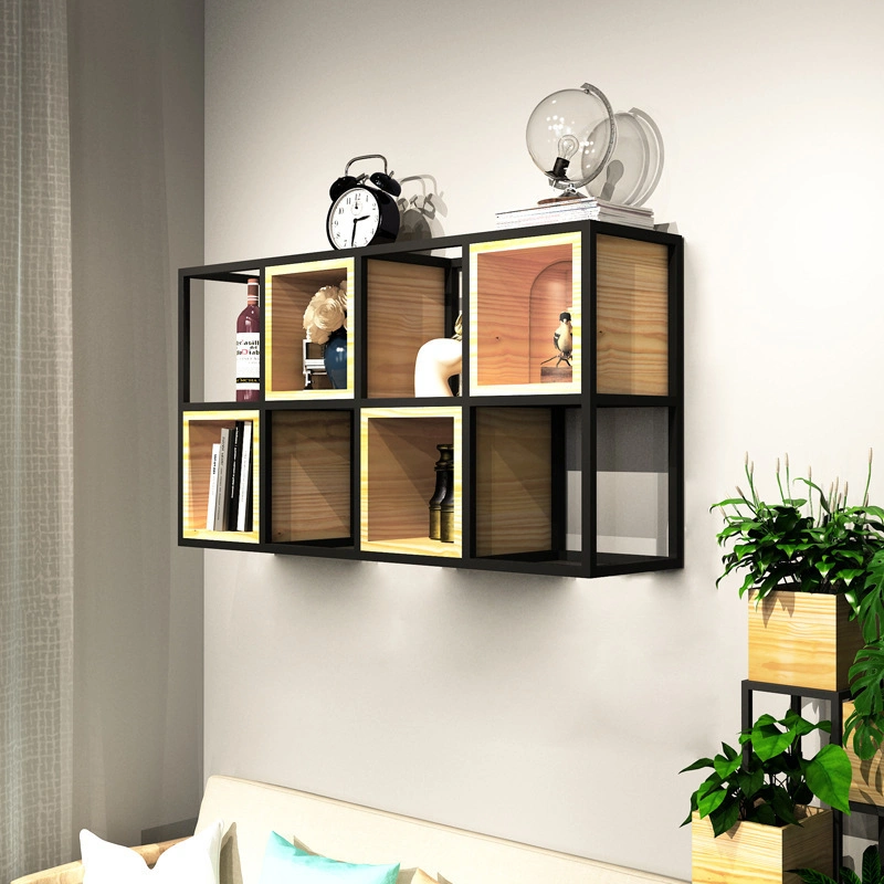 Modern Minimalist Wall Lattice Display Rack, Living Room Background Wall Solid Wood Display Rack, Ledge Bookshelf