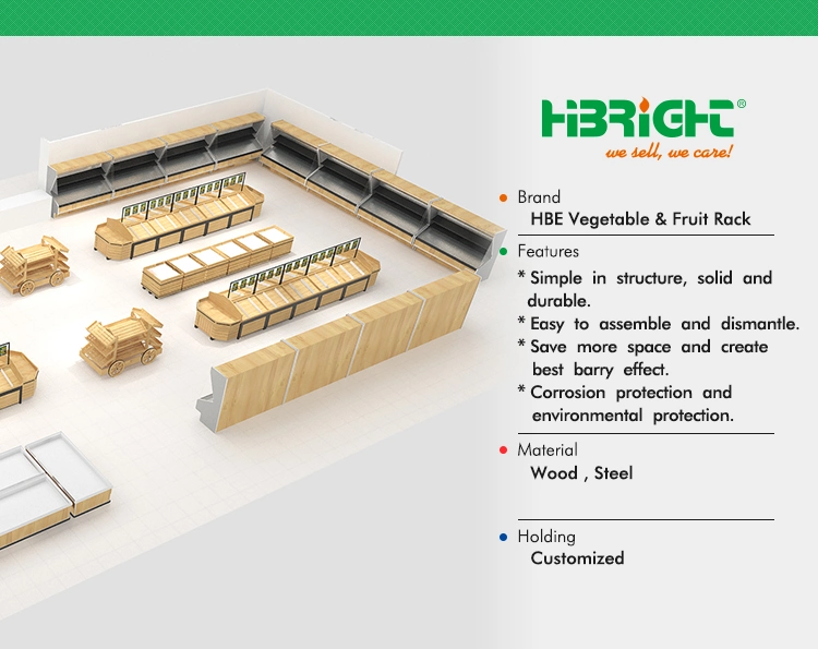 Grocery Wooden Fruit Vegetable Produce Display Rack
