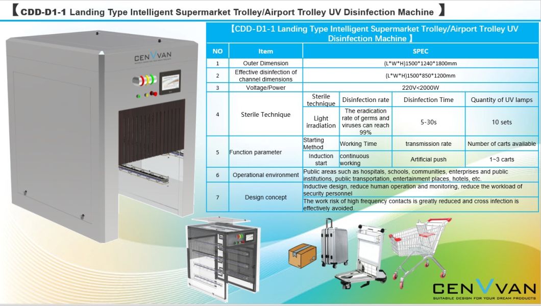 Landing Type Intelligent Supermarket Trolley/Airport Trolley UV Disinfection Machine