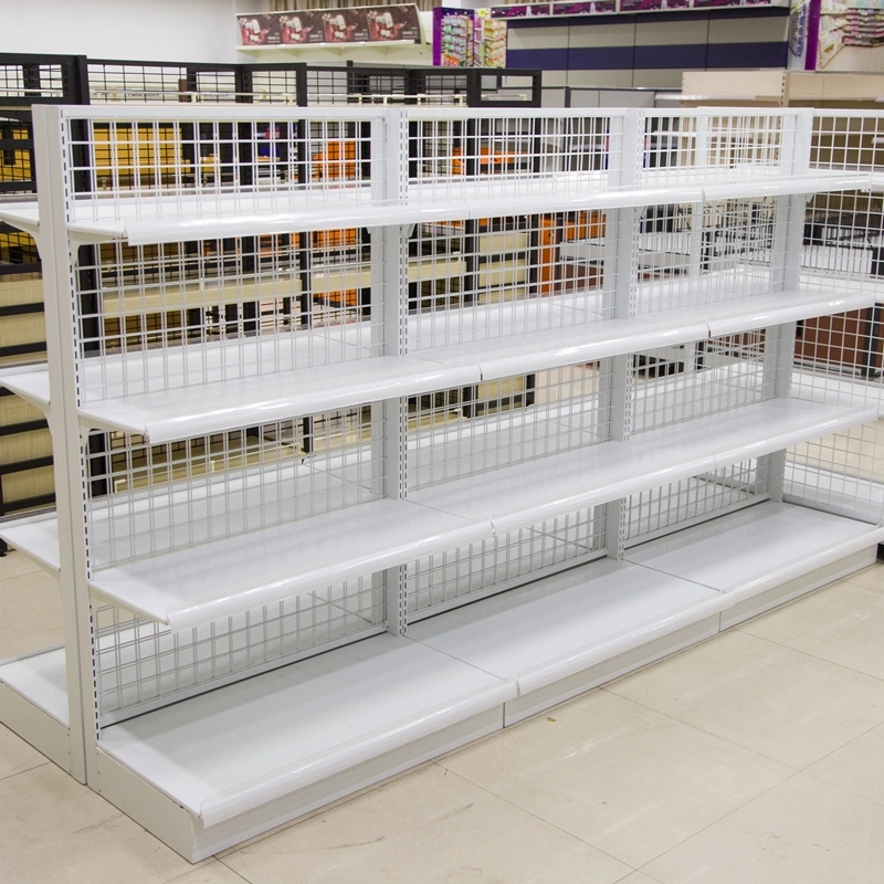 Double Sided Supermarket Shelf with Wire Shelf Shelving System Used in Supermarket