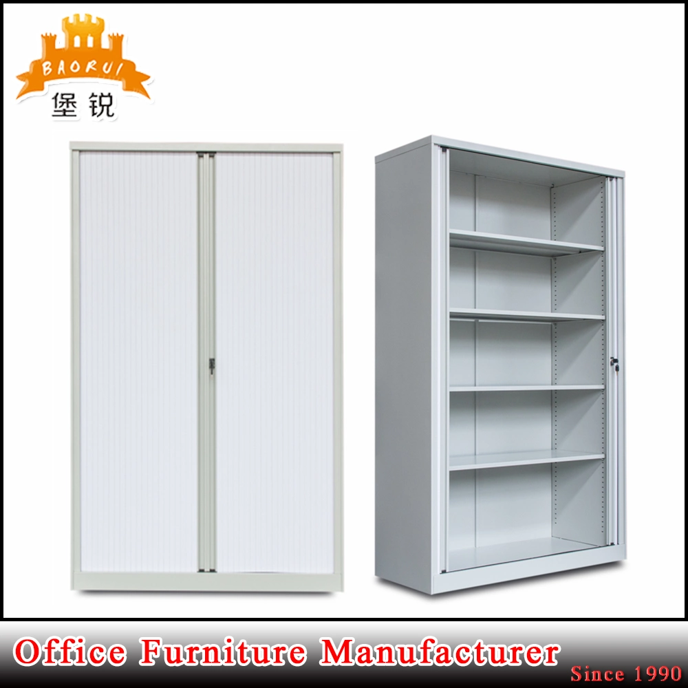 White Sliding Roller Door Stationery Cupboard with 4 Heavy Duty Shelves