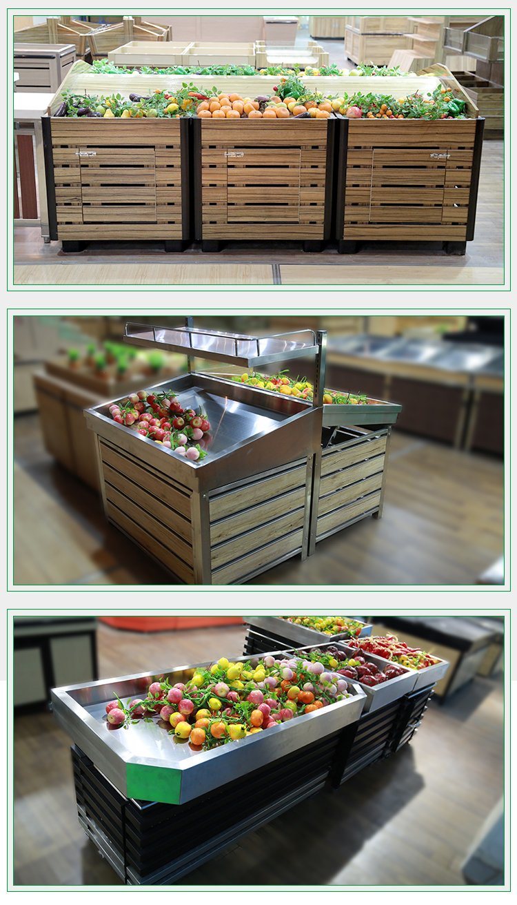Supermarket Commercial Wagon Style Wooden Fruit Shop Shelves