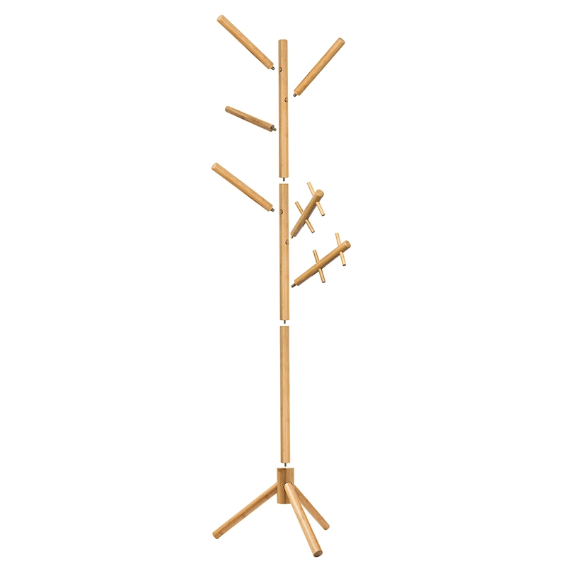 Modern Garment Rack Bamboo Coat and Hat Rack with 8 Hooks Cloth Hanger Stand