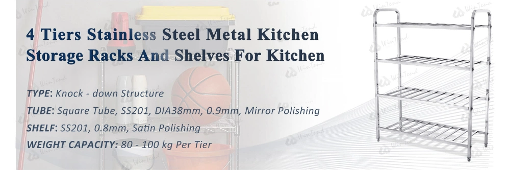 Hotel Kitchen Equipment Stainless Steel 4 Tiers Display Storage Rack