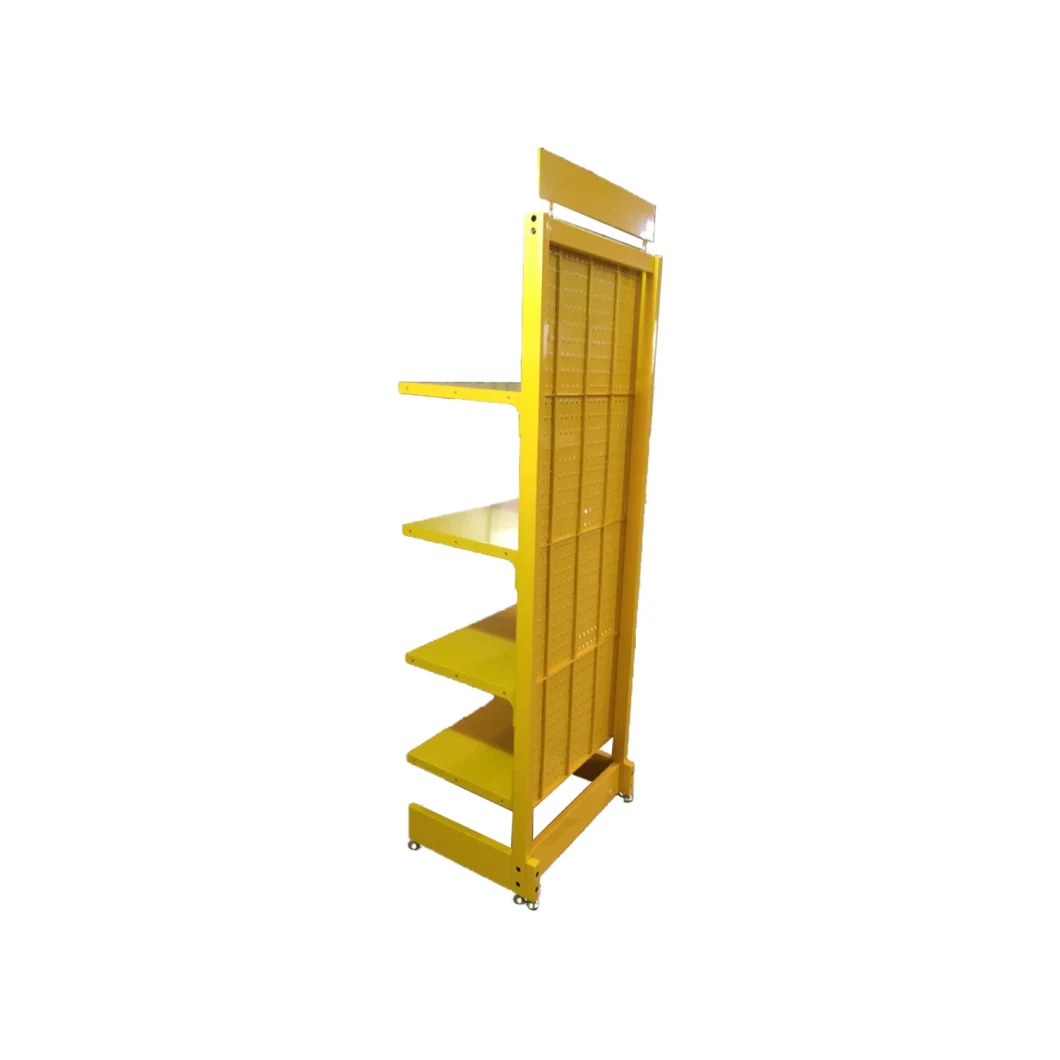 Yellow Powder Coated Metal Display Rack for Supermarket with Four Layers