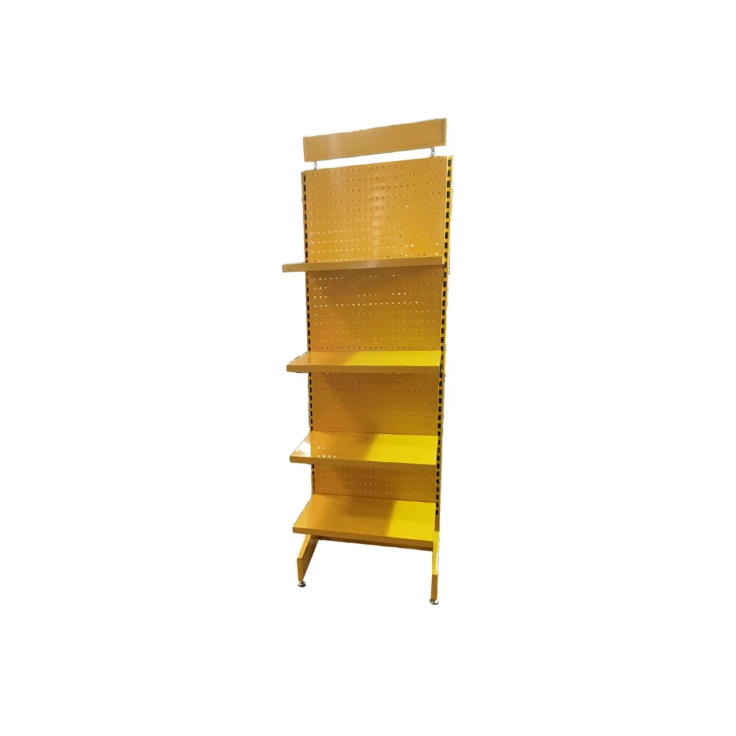 Yellow Powder Coated Metal Display Rack for Supermarket with Four Layers