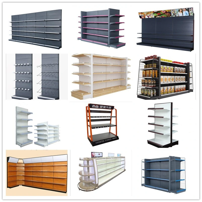 Gondola Supermarket Steel Shelf Supermarket Flat Back Panel Wooden Shelves