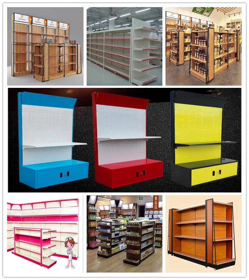 Gondola Supermarket Steel Shelf Supermarket Flat Back Panel Wooden Shelves