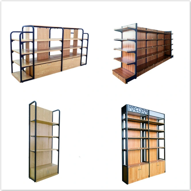 Multilayer Grocery Display Shelf Shopping Wooden Shelves