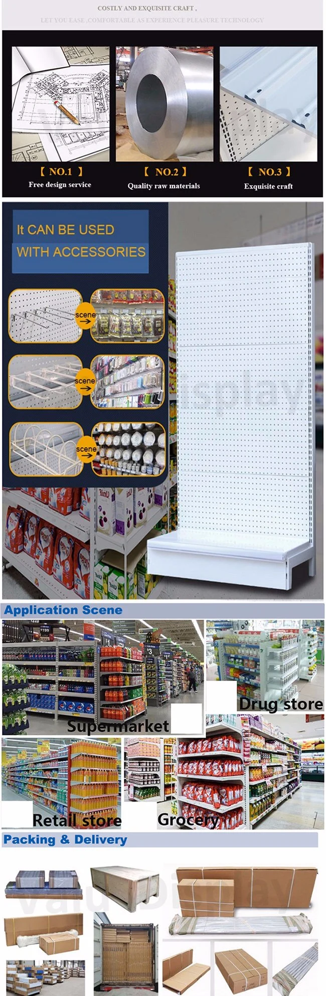 Wholesale Single Side and Double Sided Gondola Shelving Supermarket Store Display Shelf (VMS902)