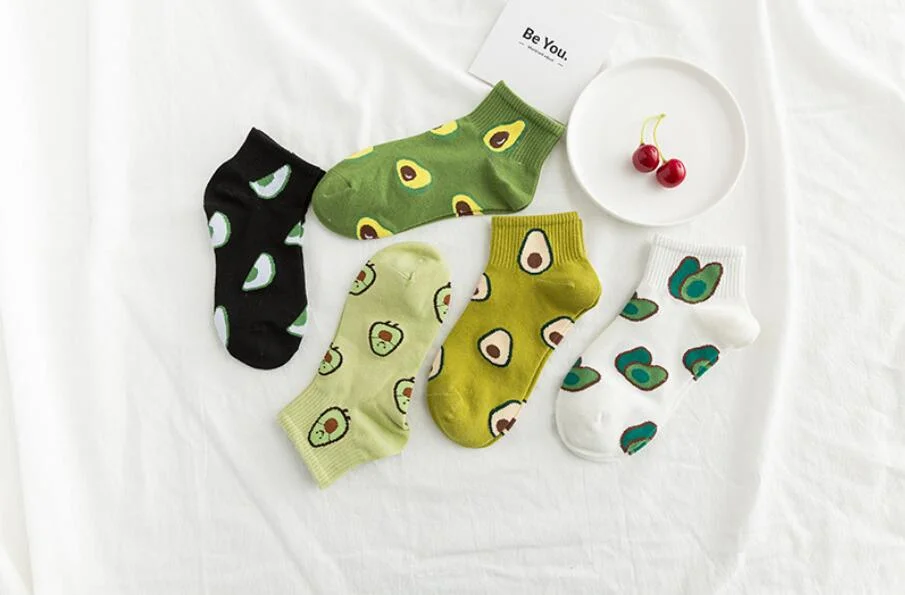 Sungnan Women Custom Design Cute Cotton Socks Avocado Green Fruit Design Cartoon Ankle Socks