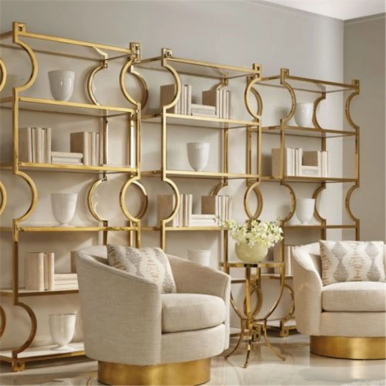Golden Mirror Finish Freestanding Stainless Steel Shelf Display Rack