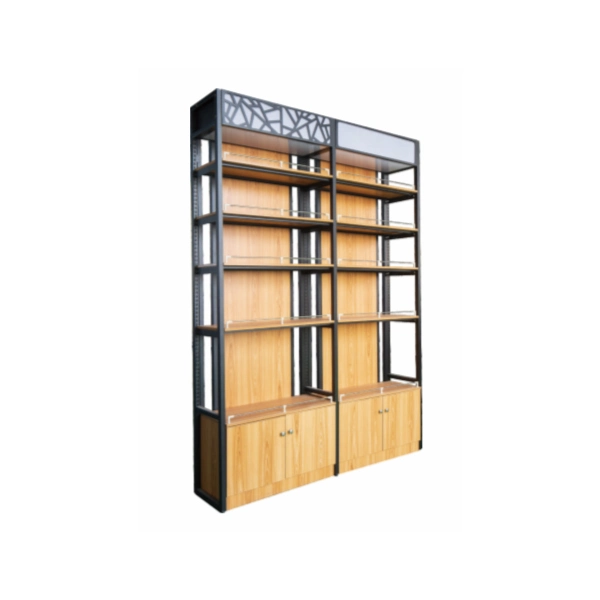 Modern Single-Sided Wooden Shelf with Five Layers and Two Lockers