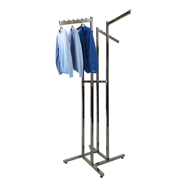 Shop Clothing Display Rack Adjustable Height Heavy Duty Chrome 4 Way Commercial Clothes Rack