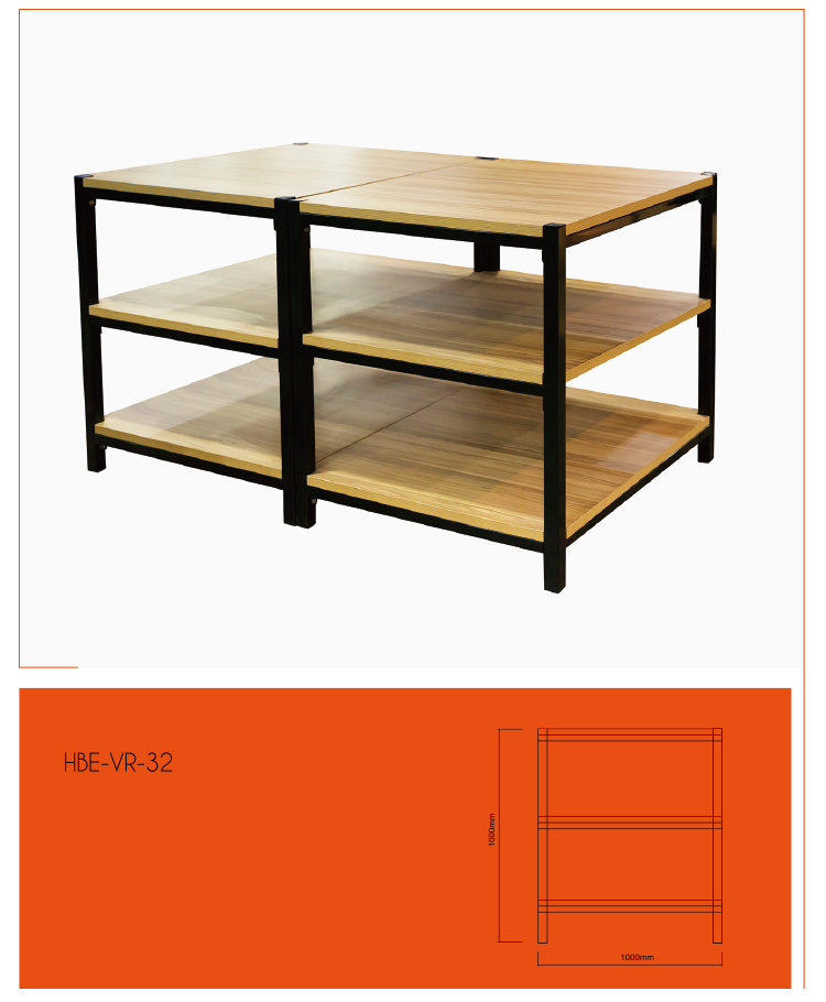Metal and Wood Supermarket Shelf for Fruit Vegetable Display Table