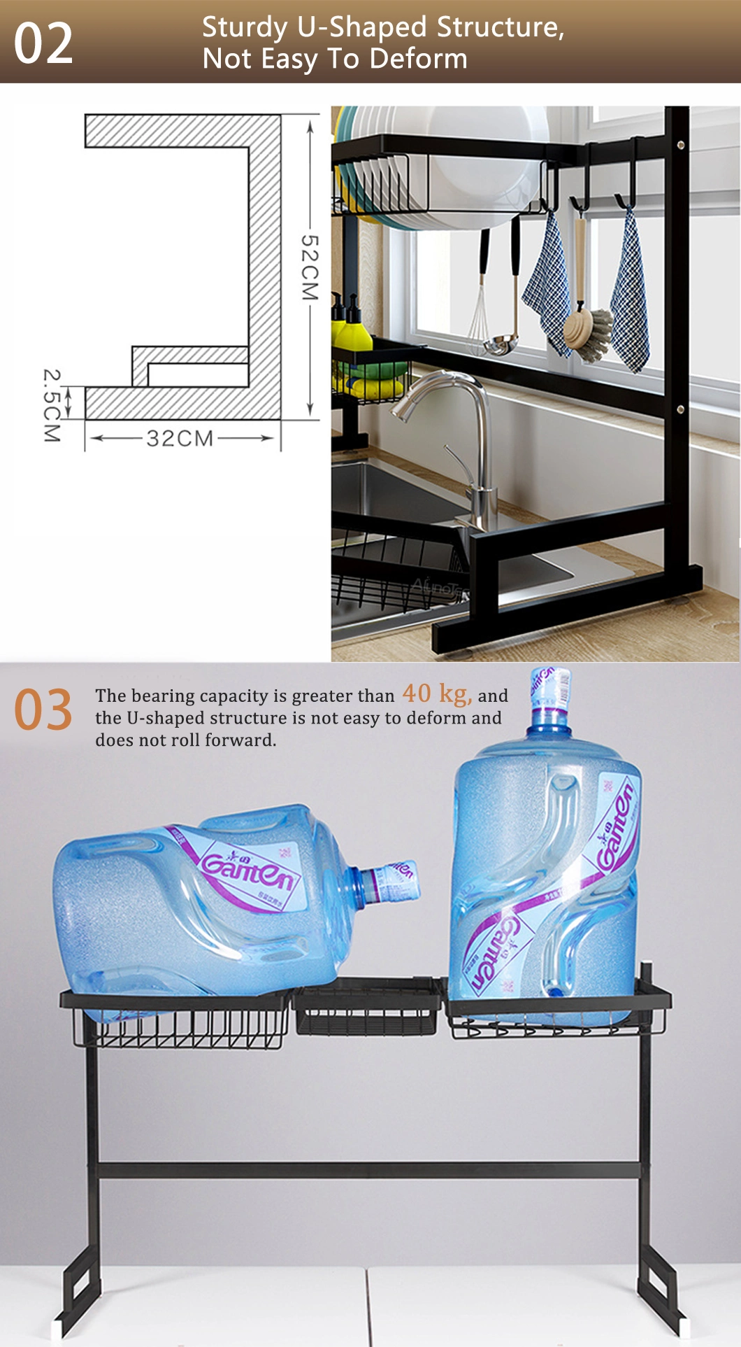 Easy DIY Adjustable Stainless Steel Stand Storage Shelf Over Sink Dish Drying Kitchen Rack