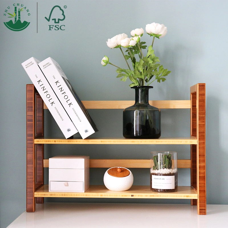 Full Bamboo Cosmetic Shelf on The Ground Two-Layer Removable Storage Shelf