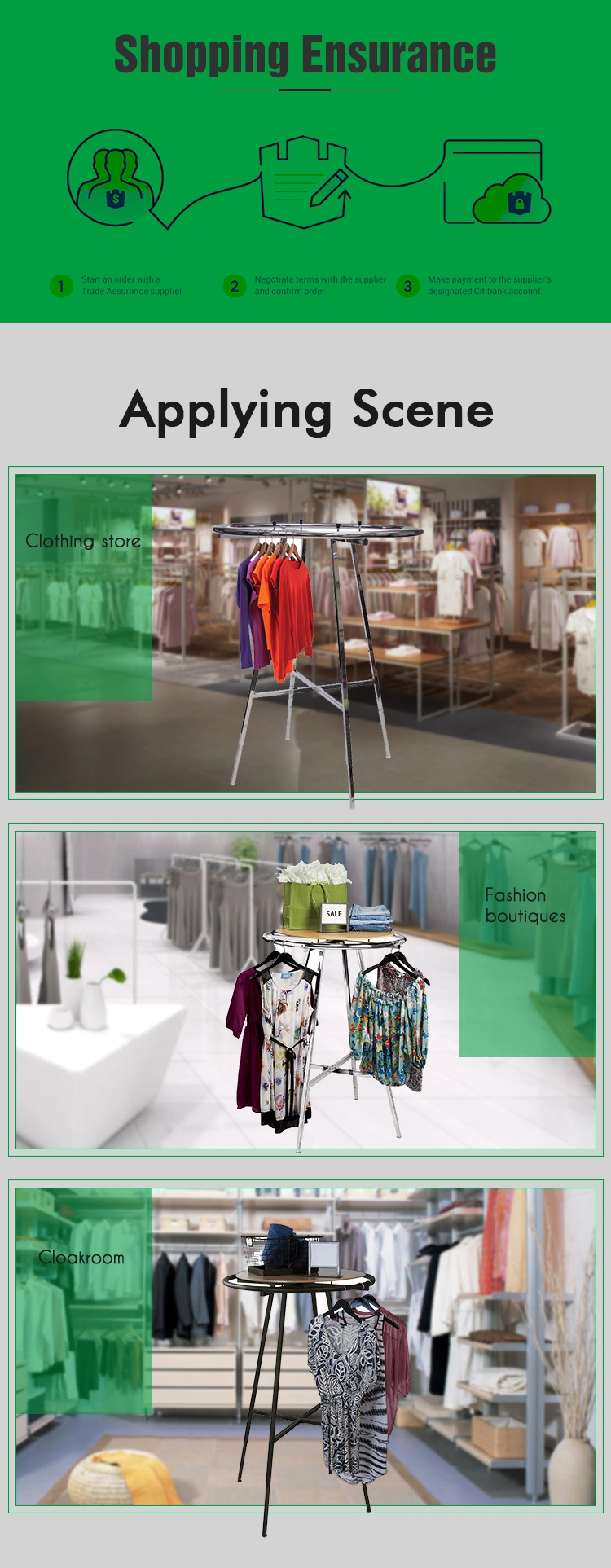 OEM Service Round Design Store Clothing Display Garment Rack / Drying Rack for Hanging Items