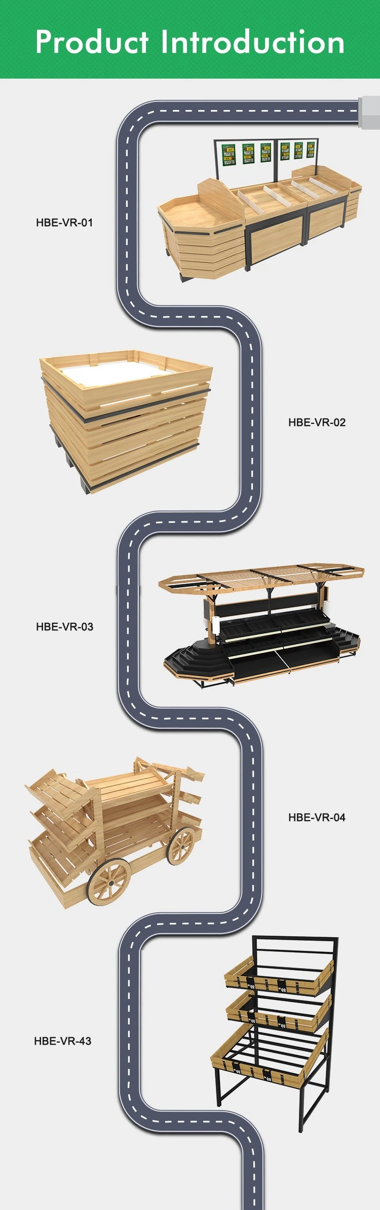 Grocery Wooden Fruit Vegetable Produce Display Rack