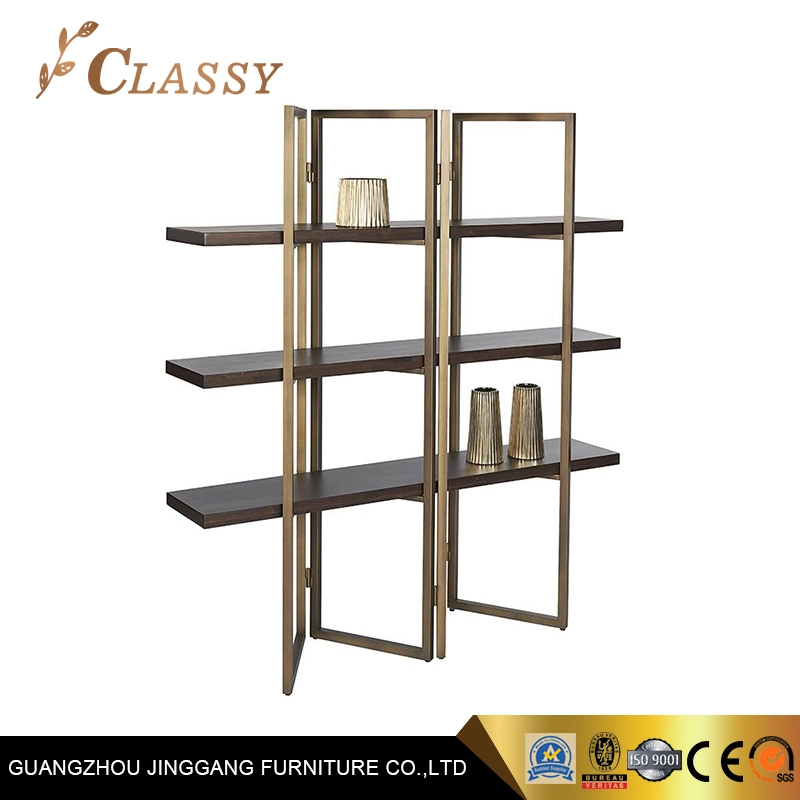 Luxury Modern Wooden Shelf Metal Frame Bookcase for Living Room
