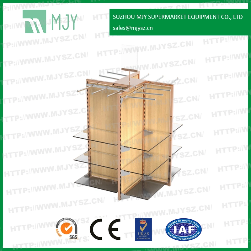 Retail Store Commercial Four Way Rack Glass Shelf Display Rack