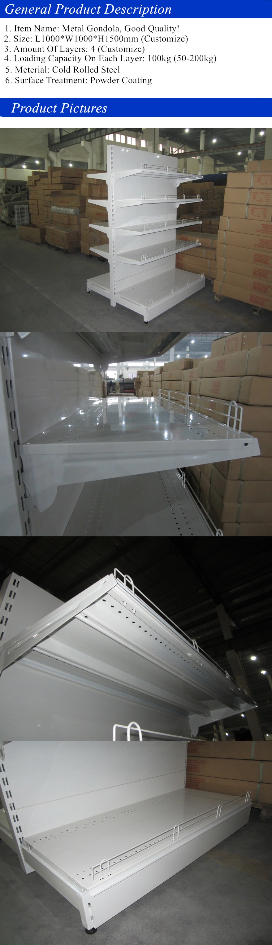 China Factory Supermarket Shelf Direct Sales Single Side Gondola Shelf