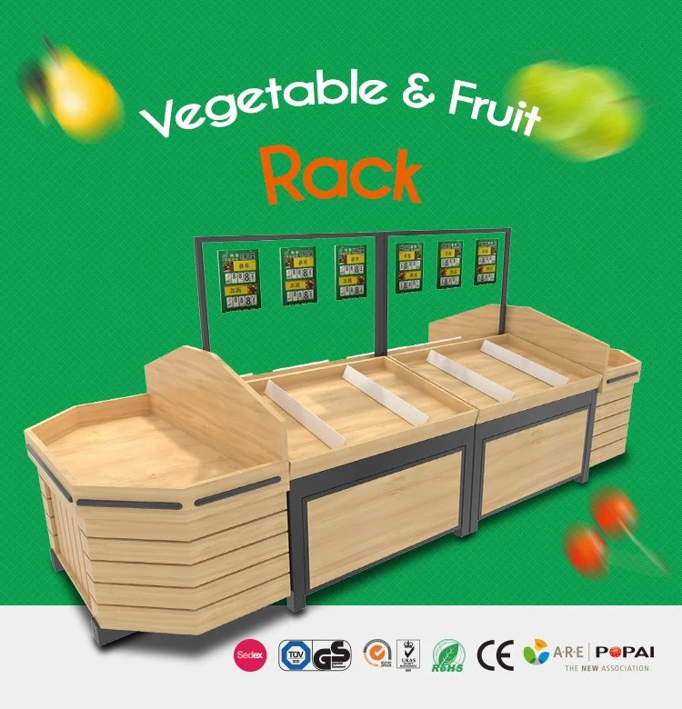 Grocery Wooden Fruit Vegetable Produce Display Rack