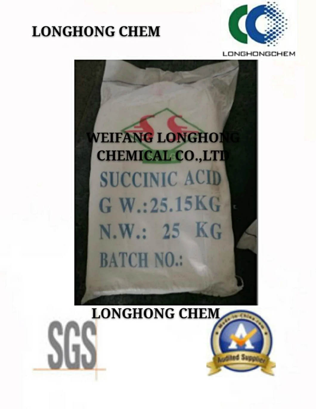 CAS No.: 110-15-6 Competitive Price and Food Grade Succinic Acid/ Amber Acid