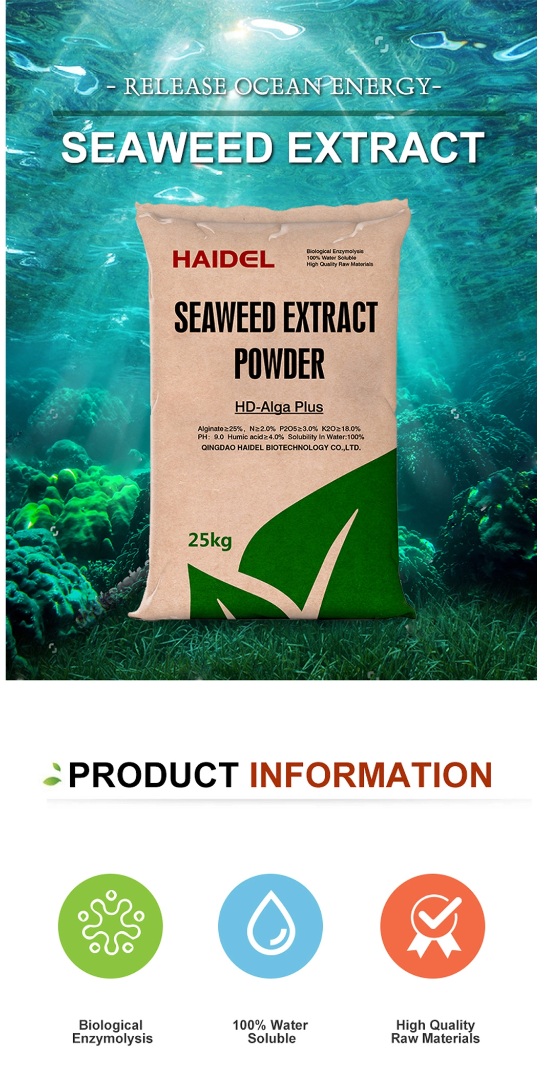 Biological Enzymolysis Water Soluble Organic Seaweed Extract Fertilizer Powder