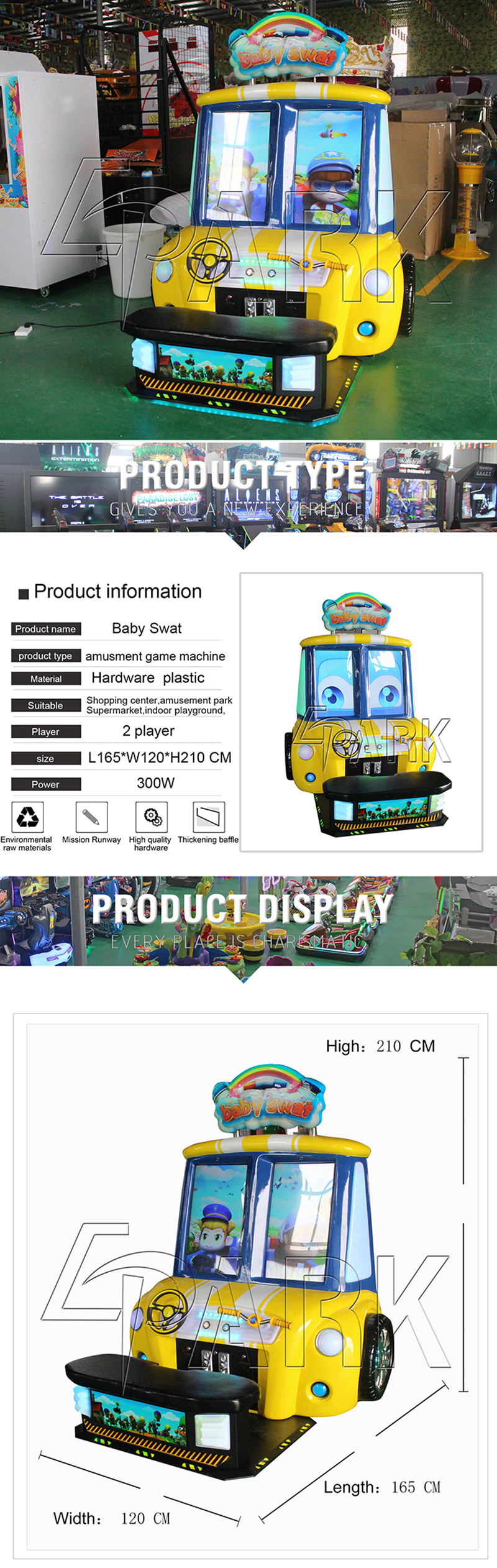 Epark Baby Swat 2 Boys Kids Video Simulator Racing Car Games Race Car Arcade Machine for Amusement Park