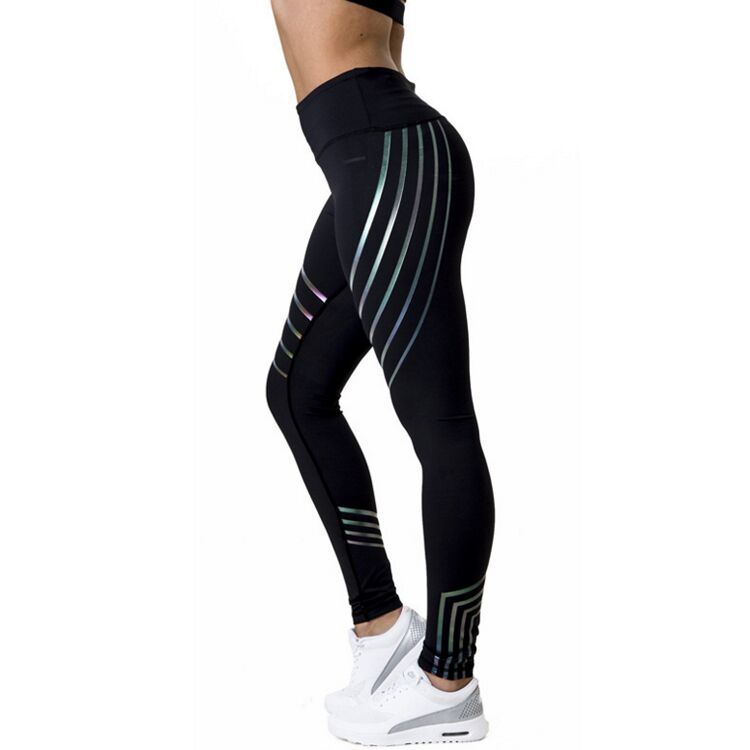 Women Stripes Laser Grow Printed Sports Gym Workout Leggings Running Fitness Pants