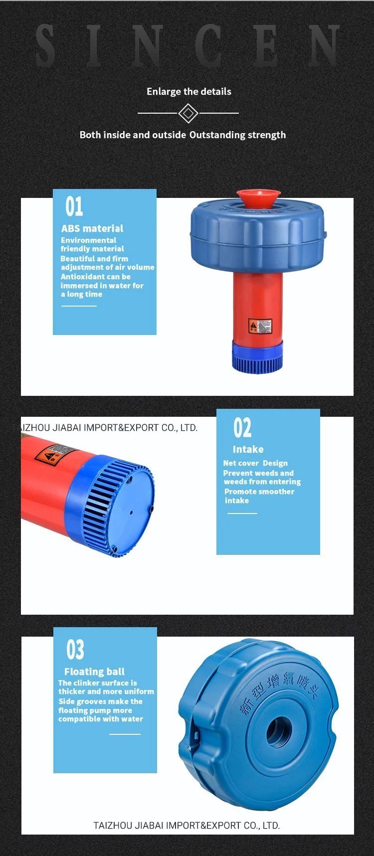 1.5kw Stainless Steel Pump Body Floating Pump Aerator