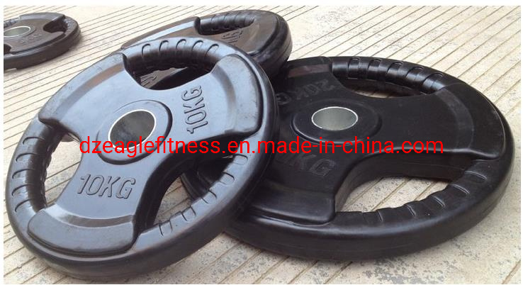 Rubber Cover Three Holes Weights Plate for Weight Lifting